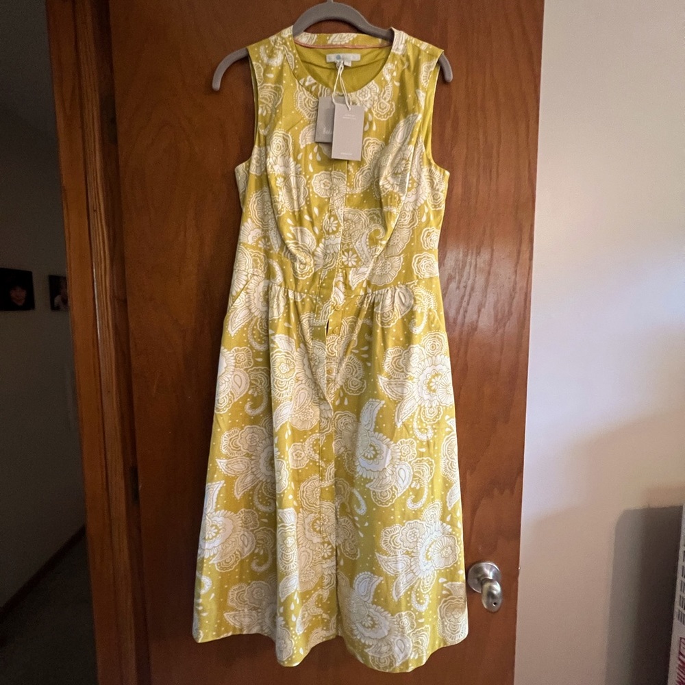 Gorgeous Boden summer dress, mustard white paisley print, NWT 6L